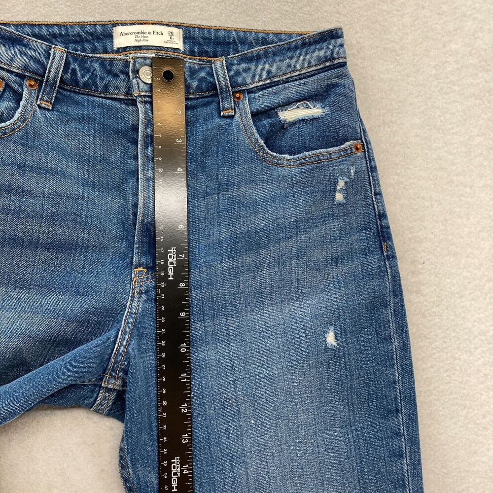Abercrombie & Fitch Curve Love Mom Jeans Women's 28/6 High Rise Blue Distressed - Picture 8 of 13